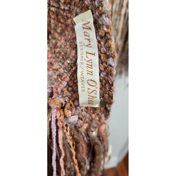 Vintage Mary Lynn OShea‎ Pink Gray Chenille Blend Woven Triangular Shawl Wrap - Picture 5 of 15